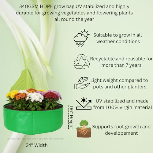 Image of HDPE UV Treated 340 GSM Plant Growing Bags for Terrace Gardening Easy to Use 24 x 06 Inch - Pack of 3