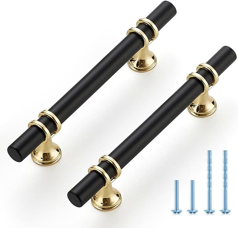 Ravinte Hardware 30 Pack 6 Inch Matte Black & Gold Cabinet Pulls - Handles for Kitchen & Dresser Drawers - 3.75 Inch CC