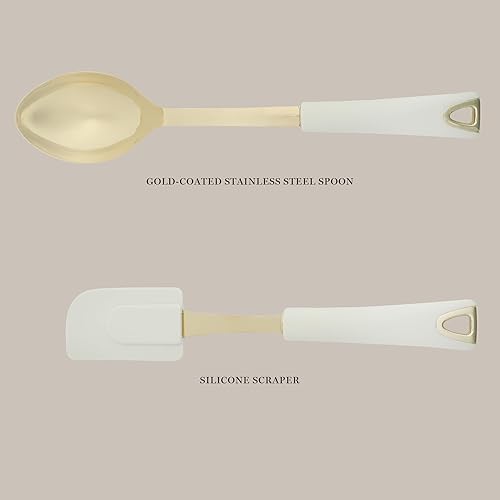 Miniatura 3 de Martha Stewart Lockton - Juego de 2 espátulas y cucharas de cocina, utensilios de cocina de acero inoxidable y nailon con asas de lino y detalles