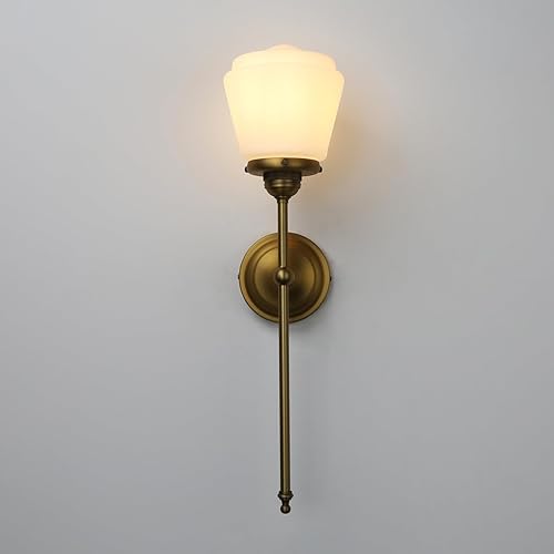 Miniatura 9 de Pathson Modern Wall Sconce Light with Milk White Glass, Hardwired Bathroom Wall Vanity Lamp, Mid-Century Rustic Decor for Living Room Bedroom