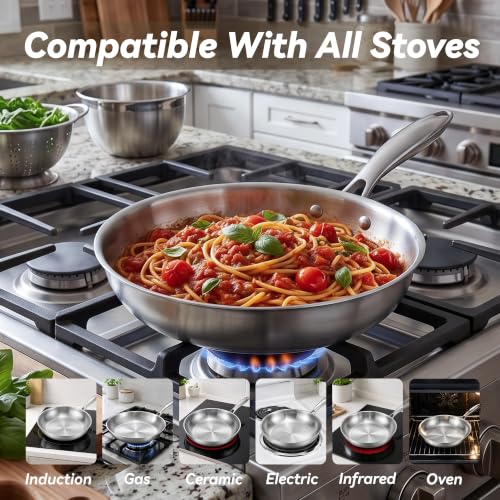 Stlonsge 9.5-Inch Tri-Ply Base Stainless Steel Frying Pan - image 5