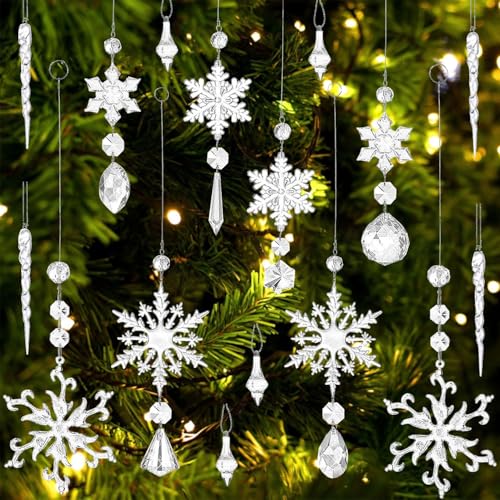 16 Stück Acryl Eiszapfen Schneeflocke Eistropfen Anhänger,Acryl...