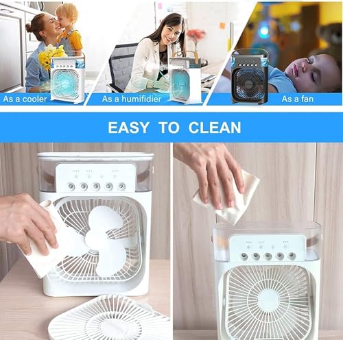 Image of USB Mini Air Conditioner & Portable Cooling Fan Personal Evaporative Air Cooler & Air Purifier with 500 Ml Water Tank, Led Light, Dual Spray Fan Mini Pankha