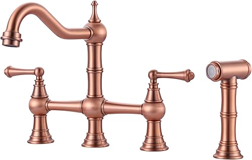 WOWOW - Grifo de cocina de puente con rociador lateral, grifo de cocina de latón macizo para fregadero de cocina de 4 agujeros, grifo de fregadero