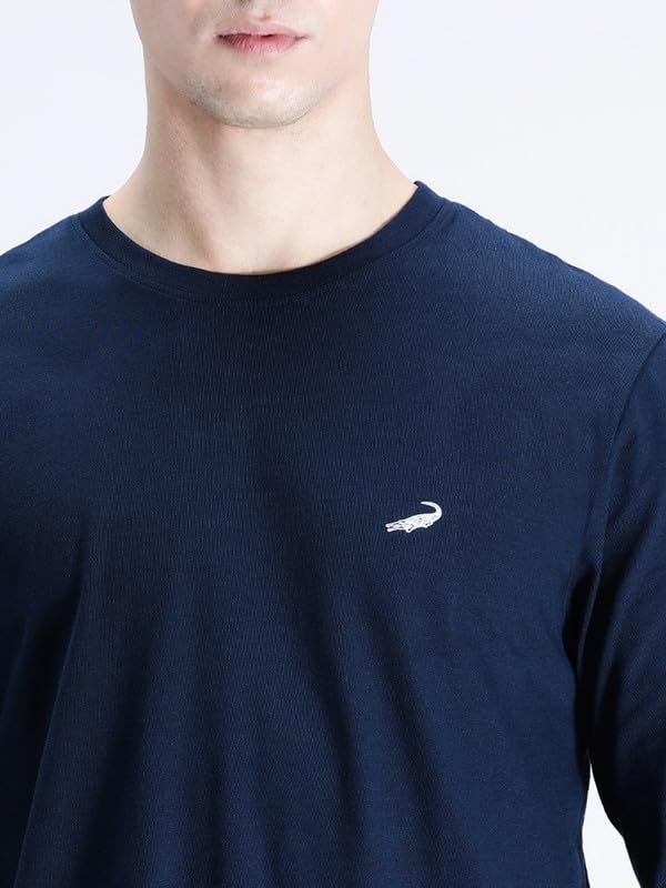 Image of CROCODILE Men Solid Sport Fit T Shirt | Round Neck | Long Sleeve | Regular Length | Basic Casual Pull On Topwear