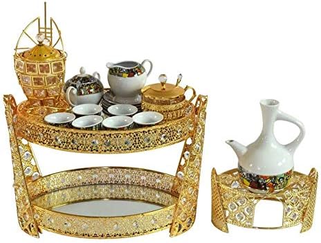 Ethiopian/Eritrean Coffee Table Set- Rekebot- 4 PCS Set, Coffee Table (Rekebot), Server/Sugar Bowl with Tea Spoon-የስኳር ማቅረቢያ, Incense Burner-እጣን ማጨሻ, Coffee Pot (Jebena) Base- የጀበና ማስቀመጫ