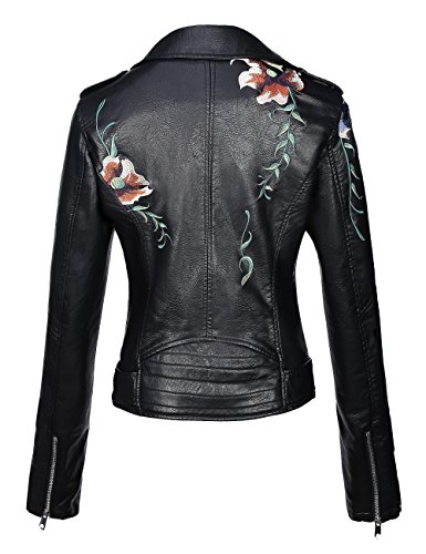 Pallivare Women's Faux Leather Jacket Zip Up Slim Fit Leather Jackets Floral Embroidered Short Coat For Women Fall Winter #TOP1