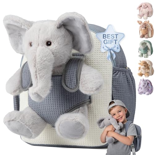 Moonkie Hug & Go™ Elephant Toddler Backpack – Soft Plush Bag with Take-Along Toy for Boys Aged 2–4 | Ideal for Daycare, Travel & Birthday Gifts