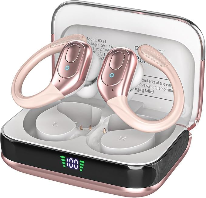 HAOYUYAN Auriculares inalámbricos Bluetooth 5.4 Over-Ear, cancelación de Ruido, Impermeables IPX7, Pantalla LED de batería, 75h de reproducción, para Deportes y Entrenamientos - Oro Rosa