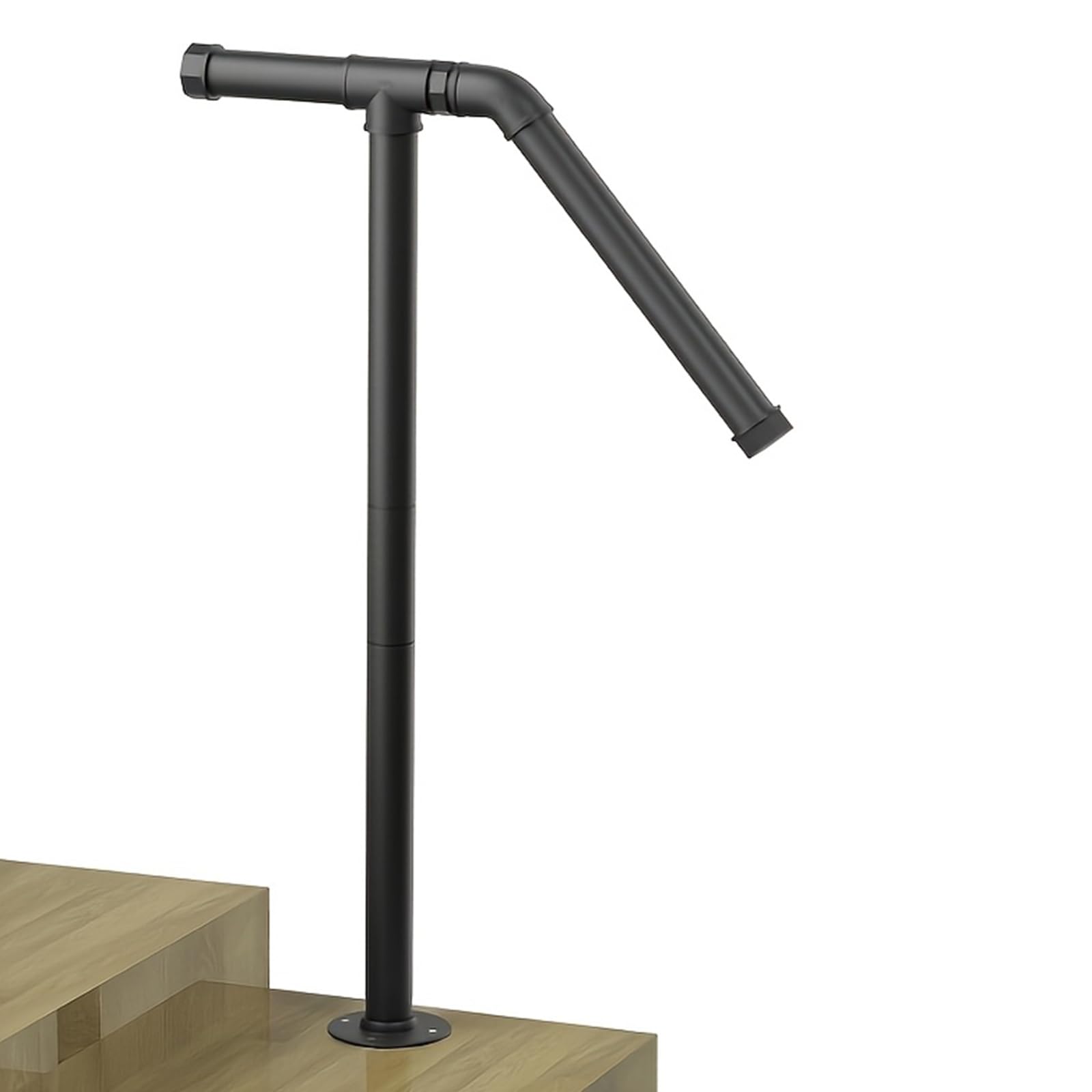 Single Post Handrail Railing, Single Post Handrail, Sturdy Outdoor Stair Handrails with Base for Garden Yard, Metal Stair Handrail Fits 1 or 2 Steps, Grab Rail for Steps Porch, Black