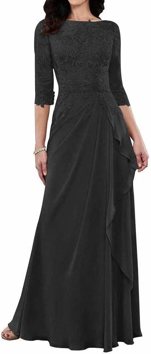 Evening Petite Mother Of The Bride Long Dresses Boat Neck 3/4 Long Sleeve  Mother Of