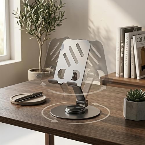 Image of Metal Mobile Phone Stand for Desk | Adjustable 360 Degree Rotating Foldable Holder for iPhone Android Smartphones | Anti Slip Stand for Video Calls Office Work