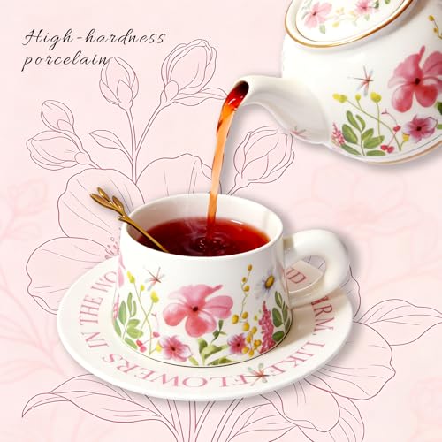 HBLEDOT Tea Cup Set with 2 Cups & Saucers, 9.5 OZ Espresso Coffee Mugs - image 5