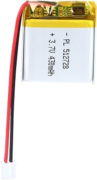 3.7V 430mAh Battery 512728 Lithium Polymer Ion Rechargeable Li-ion Li-Po Battery with 2P PH 2.0mm Pitch Connector