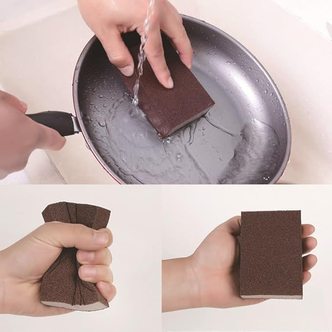 Image of Multipurpose Brown Scrub Sponge with Heavy-Duty Sandpaper Surface for Tough Cleaning Tasks - Deep Cleaning Scrubber for Kitchen, Bathroom & More (2)