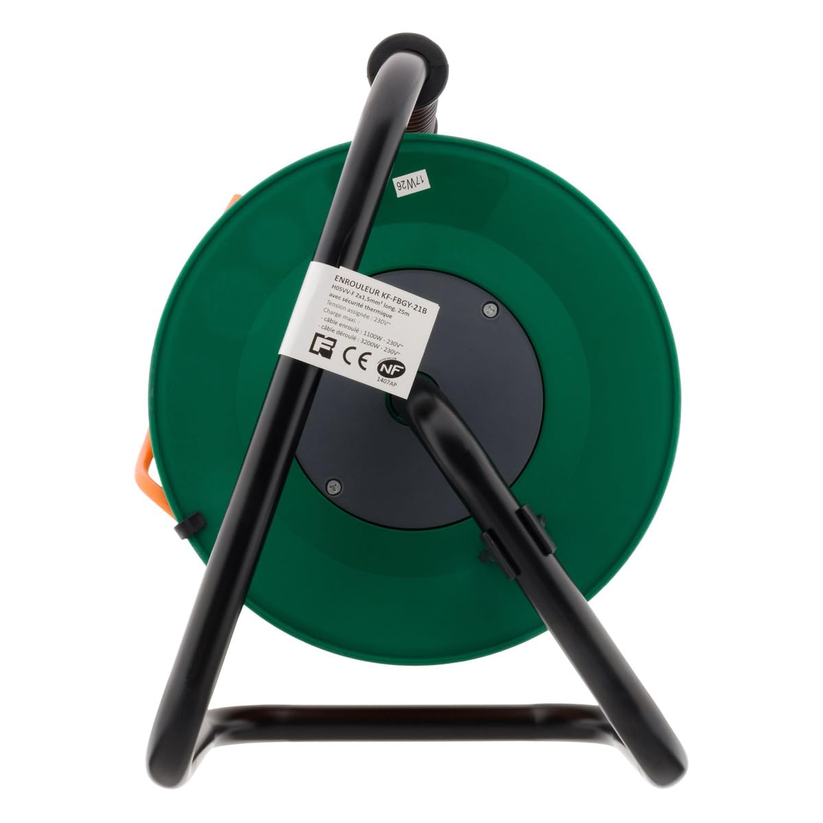 Zenitech - Enrollador de jardín estanco IP44 con cable naranja 2x1,5 mm² - 25m con toma 16A 2P+Tierra con solapa y disyuntor