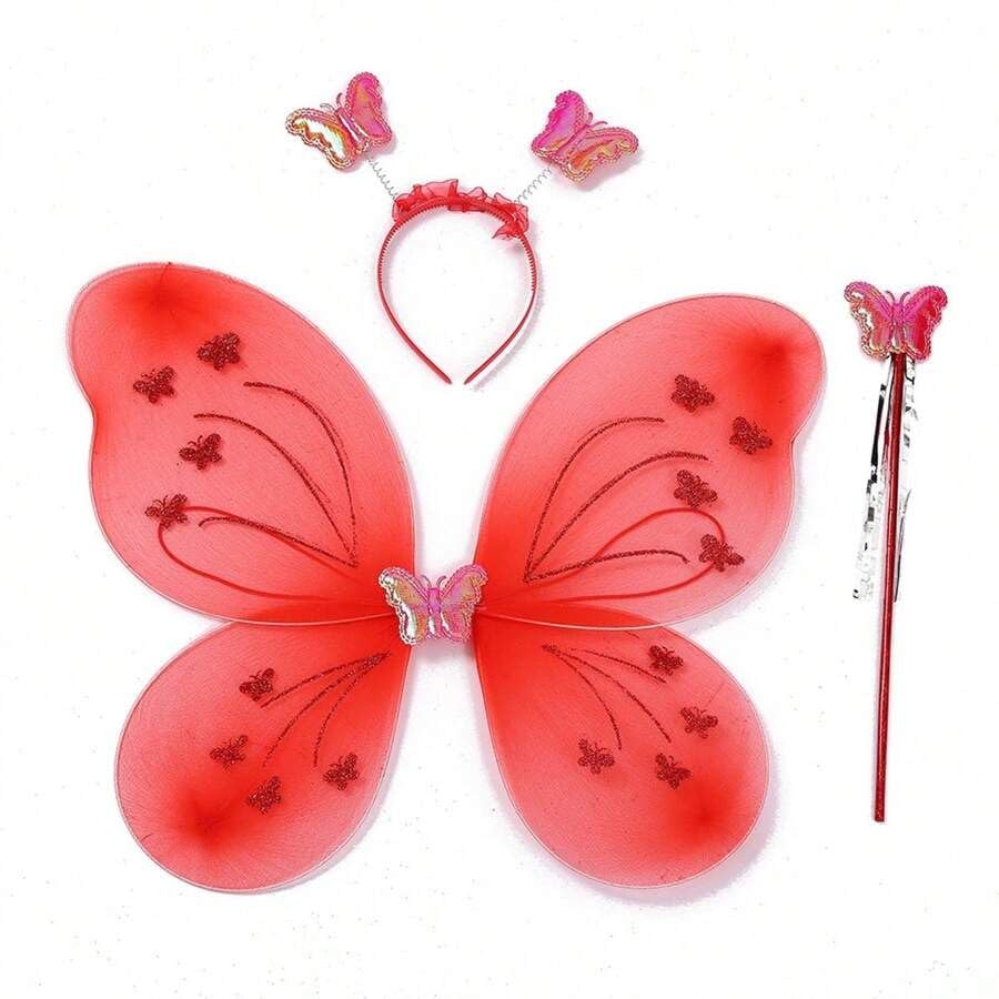 DL Butterfly Fairy Angel Costume Set for Girls – Dress-Up Wings, Magic Wand & Halo Headband – Princess Birthday Party, Halloween, Fancy Dress, Stage Performance, Photo Shoot Accessories