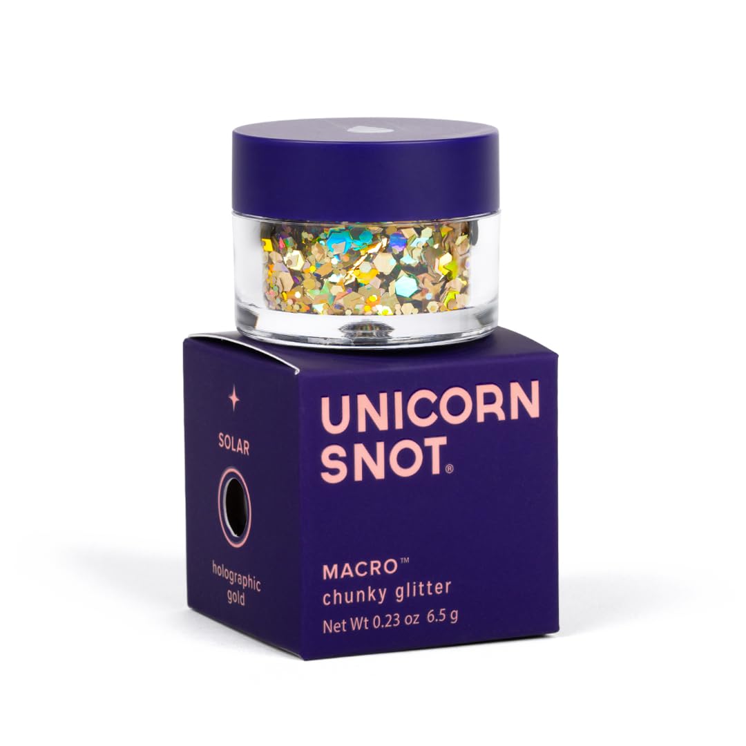 UNICORN SNOT Macro Face & Body Glitter | Cosmetic Grade Large-Particle Loose Glitter | Safe for Face, Easy Application & Removal - Solar (Gold)