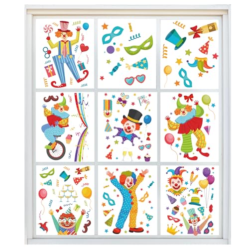 9 fensterbilder karneval, selbstklebende Clown-Fensterbilder, karneval deko...