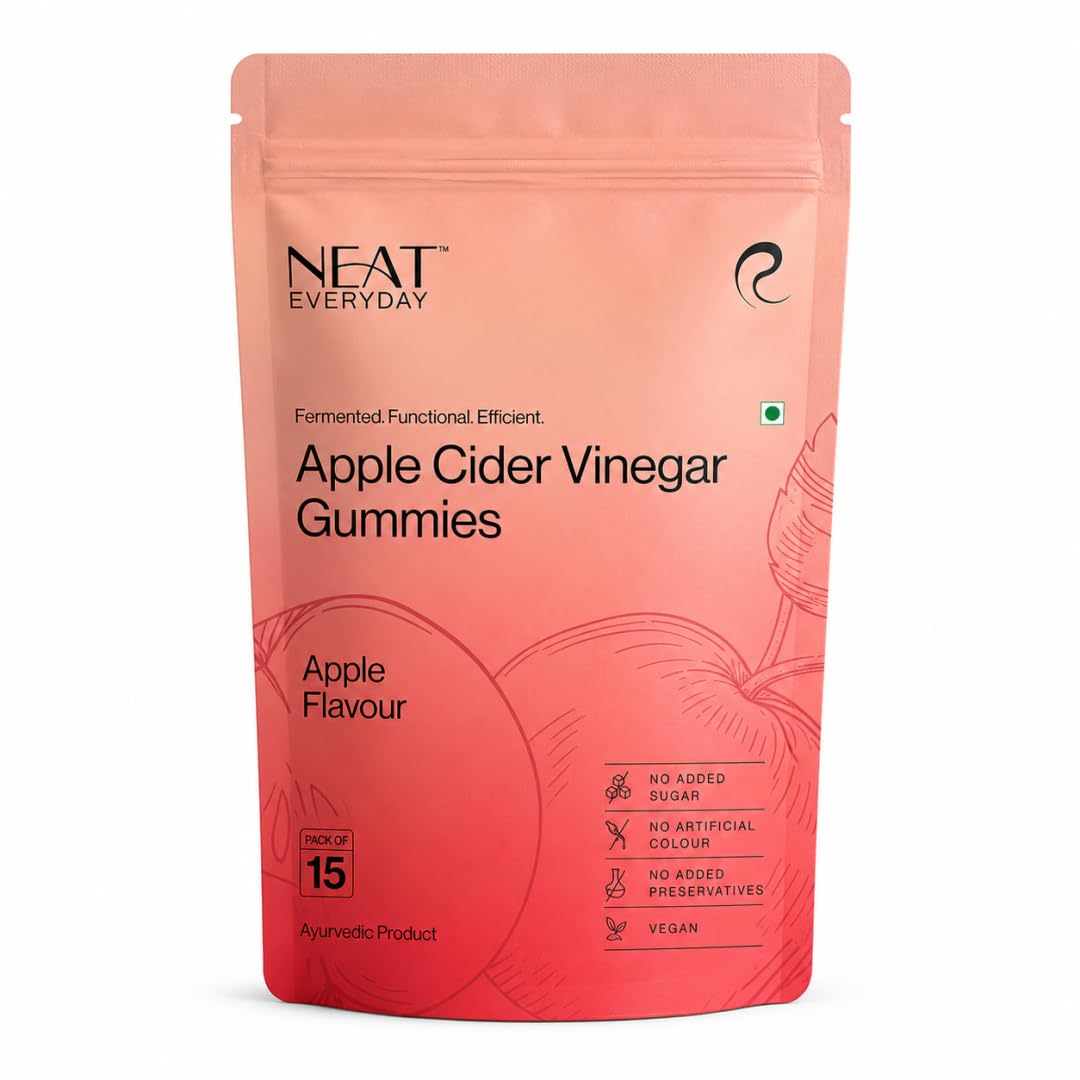 NEAT EVERYDAY Apple Cider Vinegar Gummies | 1000mg ACV Per Gummy | Apple Flavour | Daily Wellness & Digestive Wellness Support | No Added Sugar | Vegan | Pack of 15 Gummies