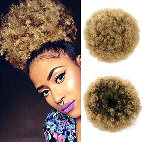 Short Kinky Curly Afro Puff Drawstring Ponytail Synthetic Hair Bun Made of Kanekalon Fiber with Clips High Puff Wrap Updo Hair Extensions