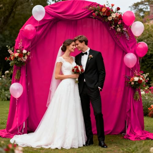 Image of 2 Panels Fuchsia Backdrop Curtain, 10 x 10 Feet Polyester Background Curtains for Parties, Weddings, Baby Showers, Halloween, Christmas, Birthday Party Photoshoot Backdrop Curtains Decorations