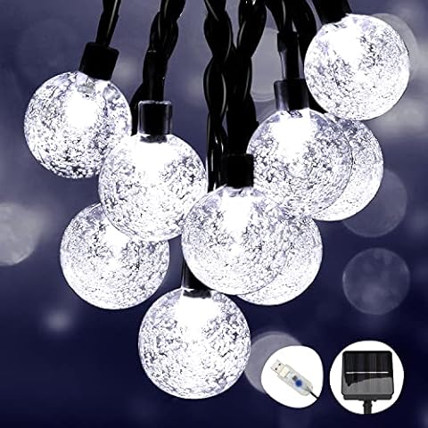 Hoteril Solar Garden Lights, 26ft/8M Solar Lights Outdoor Garden Waterproof with 8 Mode 50 LEDs, Dual Solar/USB Powered String Lights for Home Patio Christmas Yard Festoon Indoor Outdoor - Cool White Cover