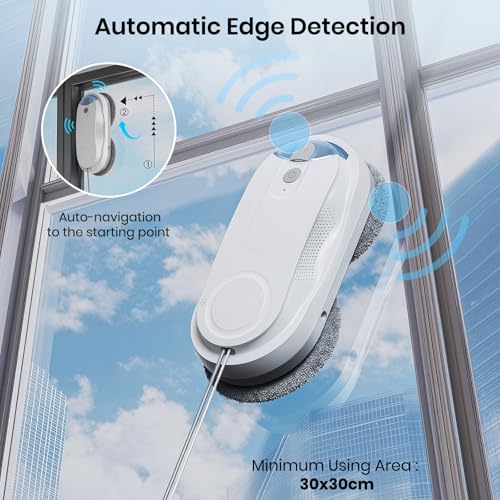 Image of KKI Window Cleaning Robot, Auto Window Cleaner Robot, Dual Spray, Max 3200Pa, 3 Cleaning Modes & Edge Detection, Remote Control for High-Rise Windows Outside /Inside,85ml Tank, X3 (White)