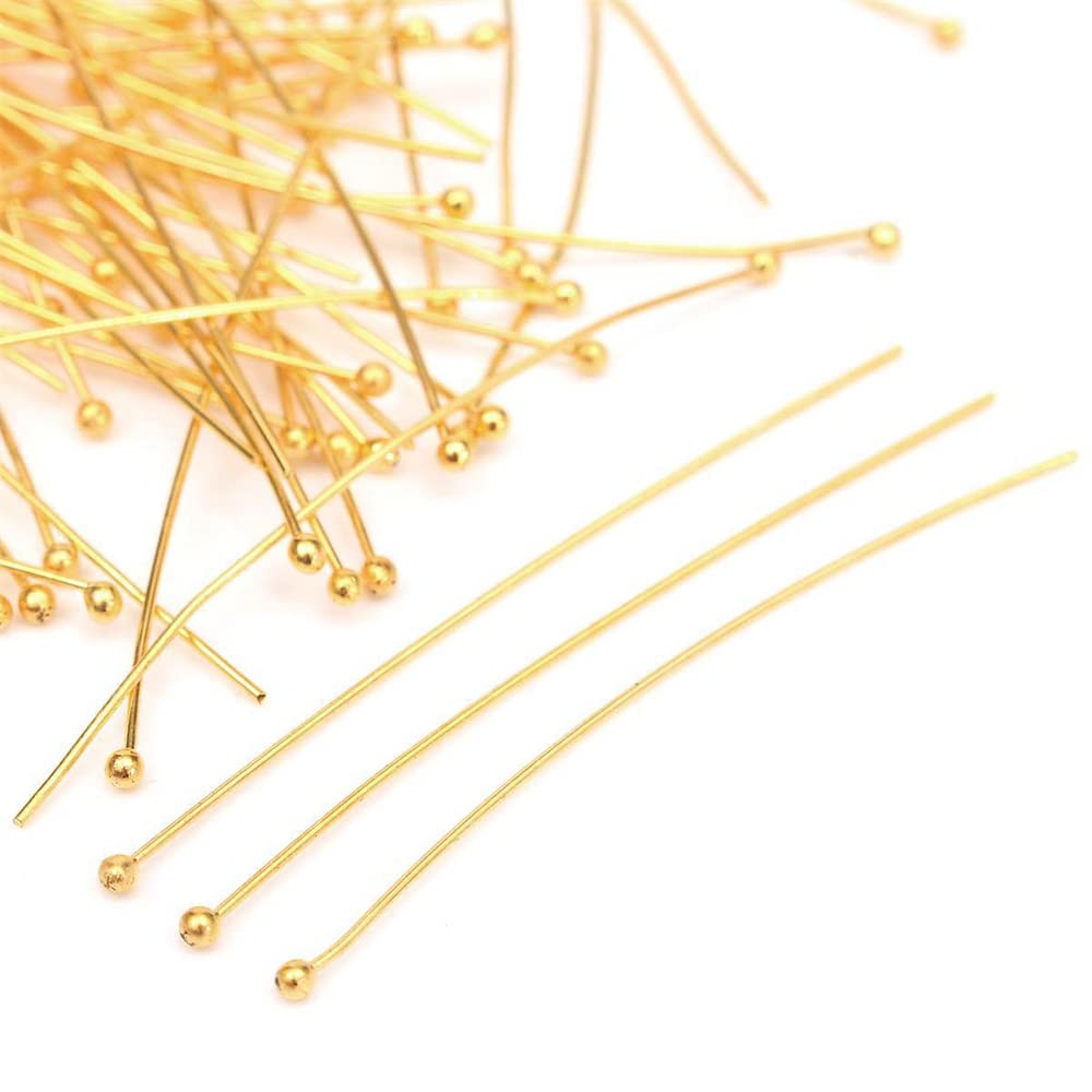 LDCREEEPlatinum Silver Plated Brass Ball Head Pins for Jewelry Making, Earrings - Hypoallergergenic (50mm x 22 Gauge) 2 Inch (Gold-400pcs)