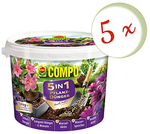 Oleanderhof® Economy Set: 5 x Compo 5in1 Plant Fertiliser and More, 1.5 kg + Free Oleanderhof Flyer