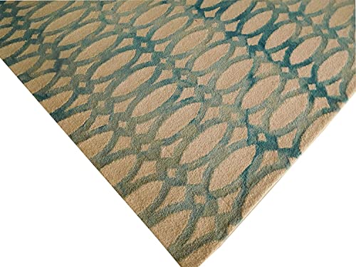 Image of Export Quality Handtufted Woolen Carpet for Living Room Bedroom & Hall - Color - Royal Green /Beige - Size - 12 x 18 Feet