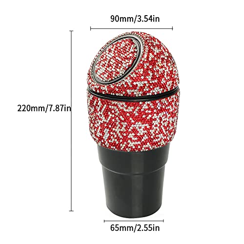 Image of Bling Rhinestone Auto Garbage Can Car Trash Can with Lid Mini Garbage Bin for Automotive Car, Home, Office, Kitchen, Bedroom (Red)