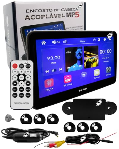 Encosto Cabeça Acoplar E-Tech Mp5 Tela 8 Polegadas Monitor Espelhamento Android IOS Bluetooth Usb Sd Card Universal