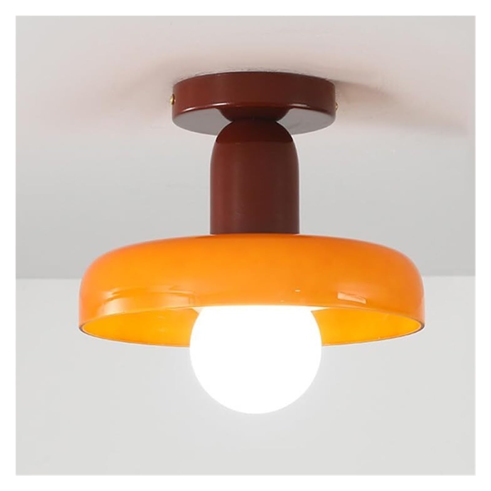 KHUKHU Glass Ceiling Light Fixture Mid Century Modern Hallway Light Fixtures Ceiling Glass Farmhouse Ceiling Lamp for Bathroom Kitchen Foyer Entryway Balcony(Orange,+red)