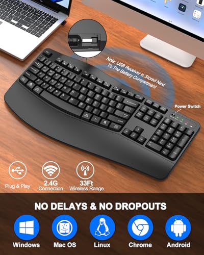 QUASIO Ergonomic Wireless Keyboard with Wrist Rest, Wave Keys の商品画像 3