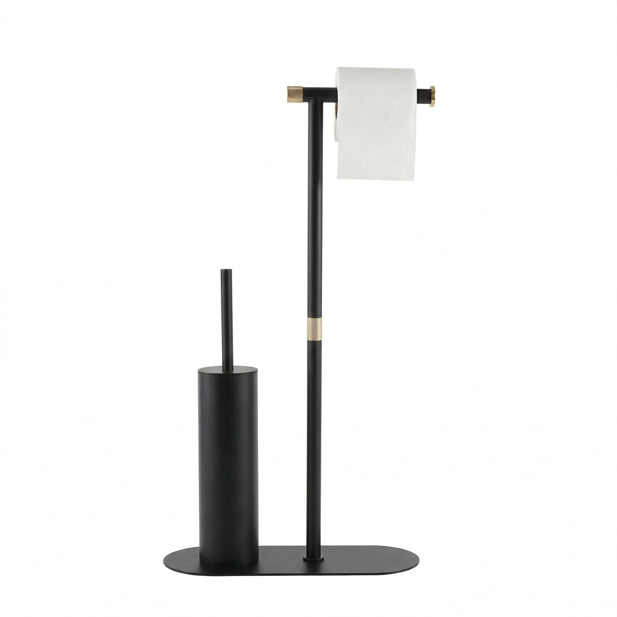 DAZI Portarrollos Papel higienico con escobilla WC Acero Inoxidable – escobillero y portarrollos baño Negro Mate y Detalles en Oro Cepillado, 2 Cabezales Silicona y PP Ideal para baños y aseos