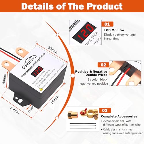 Remote Battery Disconnect Switch with Led Voltmeter Display, 12V 360A Smart Battery Cut Off Switch, Battery Kill Switch for Car RV Truck Camper, Dual Remote Control Anti-Theft Prevent Battery Drain