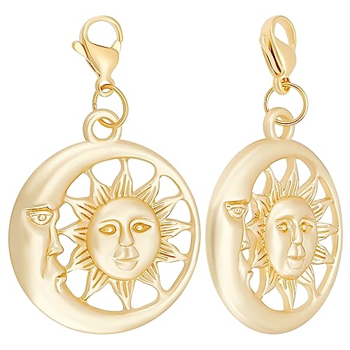 Beebeecraft 1 Box 15Pcs Sun & Moon Pendant Charms 18K Gold Plated Flat Round Pendant Decorates with Lobster Claw Clasps for Jewellery Making