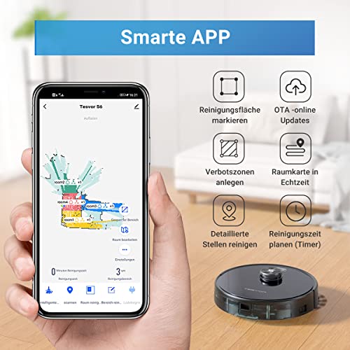 Tesvor Robot aspirateur S6, Super Puissant 2700 PA, autonomie : 120 Min, Anti-allergie, avec Navigation Laser, Application d’élimination des Poils d’Animaux, Commande vocale et Zones d'interdiction - Image 4