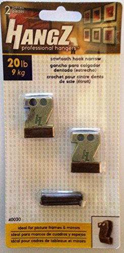 Image of 40030 Flat Mount Sawtooth Picture Hooks, Narrow, 20lb, Antique Brass