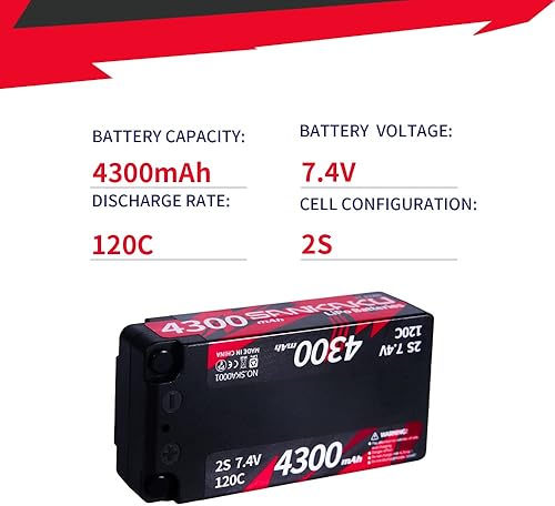 Miniatura 2 de SANKAKU 4300mAh 2S Lipo Batería 7.4V 120C RC Shorty Baterías Caso duro con 0.157 in Bullet para vehículos RC Coche Buggy Truck Tanque Racing Hobby