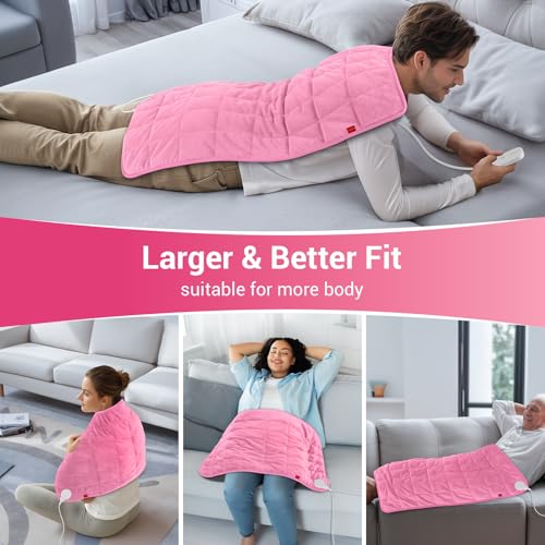 Image of Comfytemp Far Infrared Large Heating Pad 17 inchx33 inch for Deeper Back & Period Relaxation, Weighted Electric Heat Pad with Evenly Filling Ceramic Bead for Better Fit, Mothers Day Gifts, XL Heated Pad, Pink