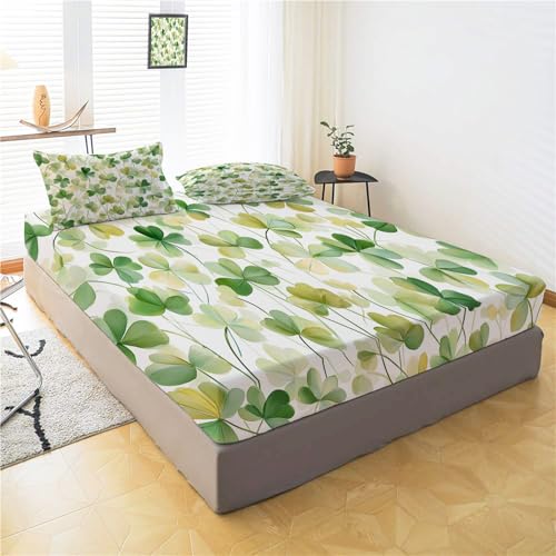 Drap housse 90x190 en microfibre douce motif trèfle de luxe - 3