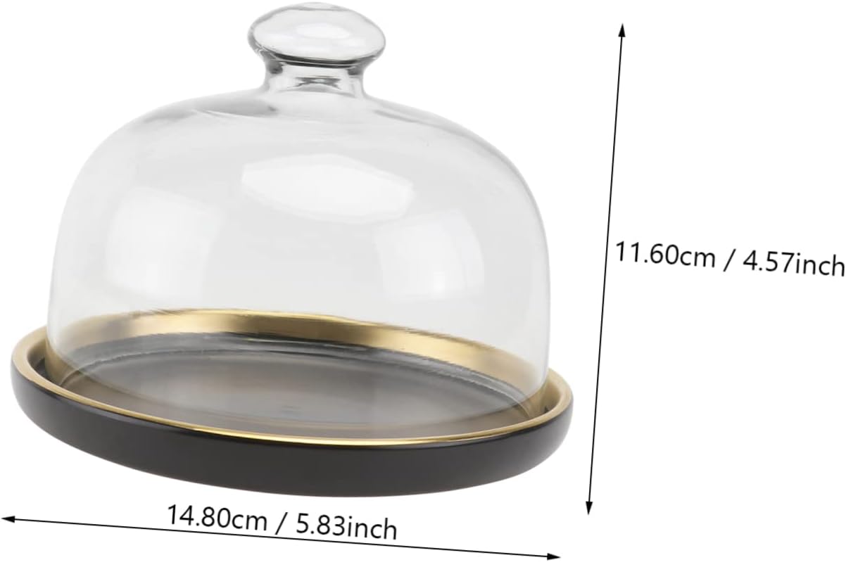 Healifty 1Set Food Cover Ceramic Tray Set with Glass Dome Lid Elegant Cake Plate for Food Preservation for Parties Bbqs and Picnics Dust Design