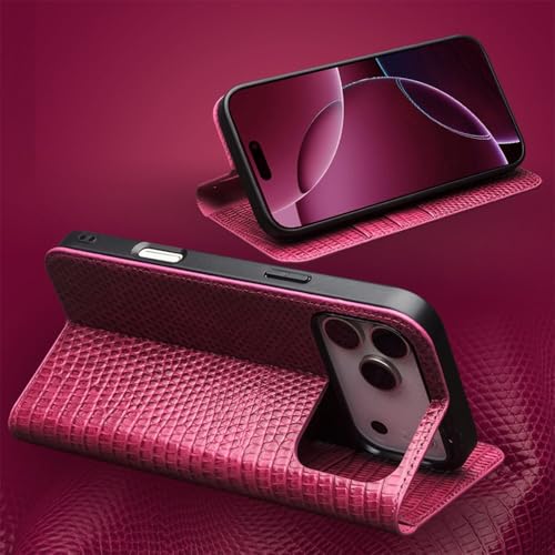 Housse iPhone 17 cuir véritable rose antichoc à clapet aimanté - 5