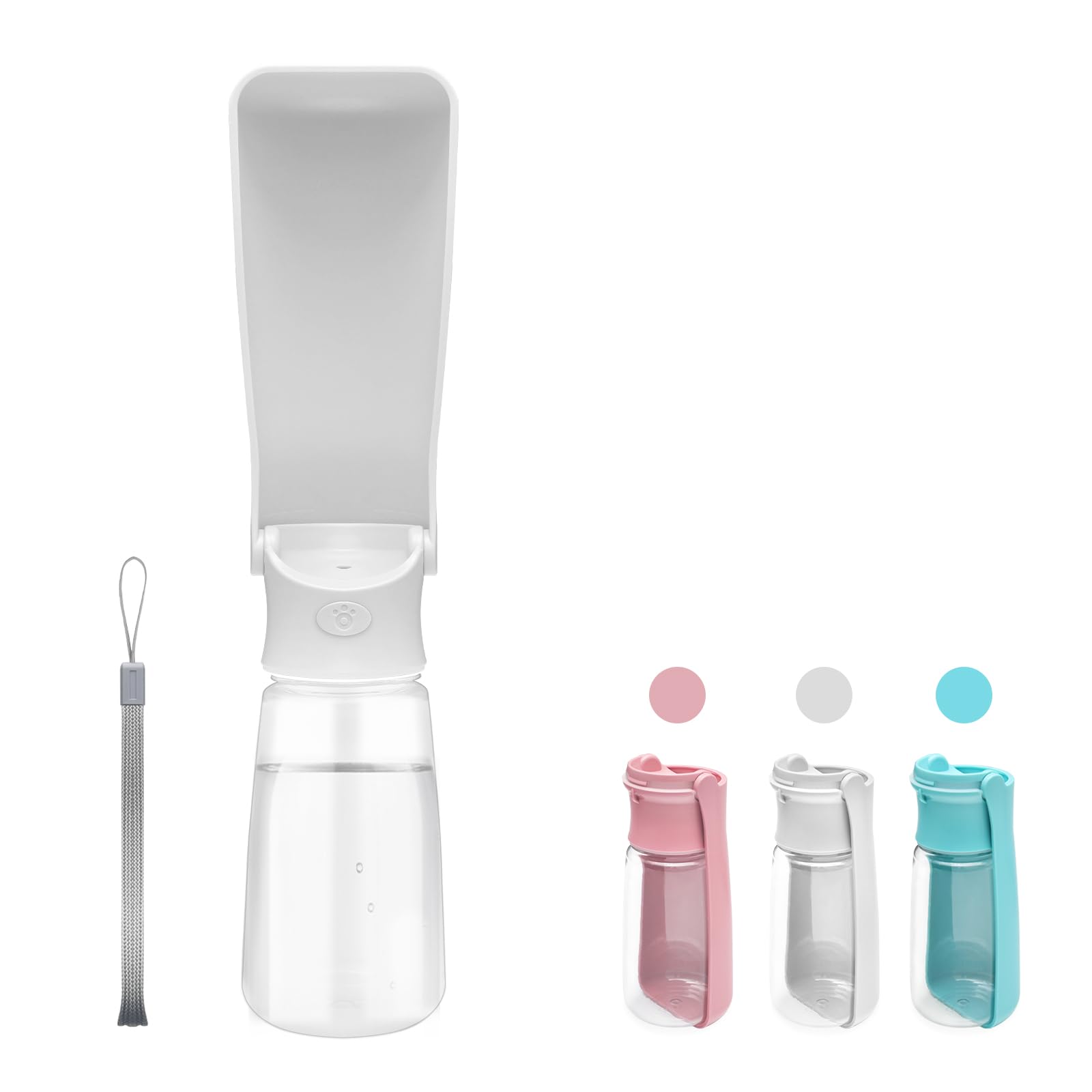 PETCOOZ Botella de Agua para Perros 550ml, Bebedero Plegable Portátil de Mascotas, Recipiente de Agua Perros al Aire Libre, para Caminar Pasear Viajar Acampar Senderismo, Blanco