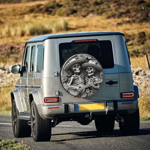 Image of Skeleton Spare Tire Cover, Universal Wheel Tire Cover Funny Skull Skeleton Tire Protectors for Trailer RV SUV Truck Camper 15 Inch