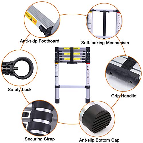 6.6FT Telescoping Ladder, Lightweight Collapsible Ladders, Aluminum Retractable Ladder, Folding Extension Ladders for RV, Loft, Attic, Home, 330LB Capacity