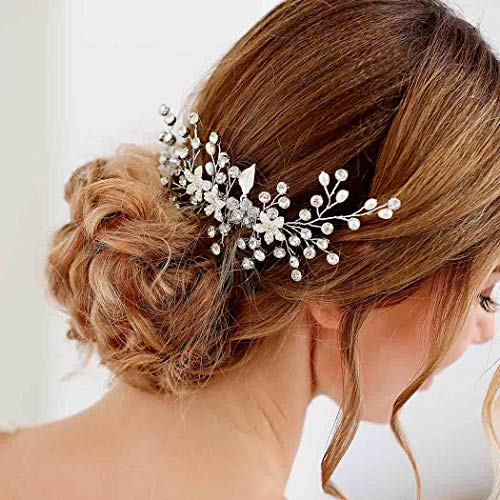 YBSHIN Pente de cabelo de flor de casamento com strass prateado acessórios de cabelo de noiva de cri