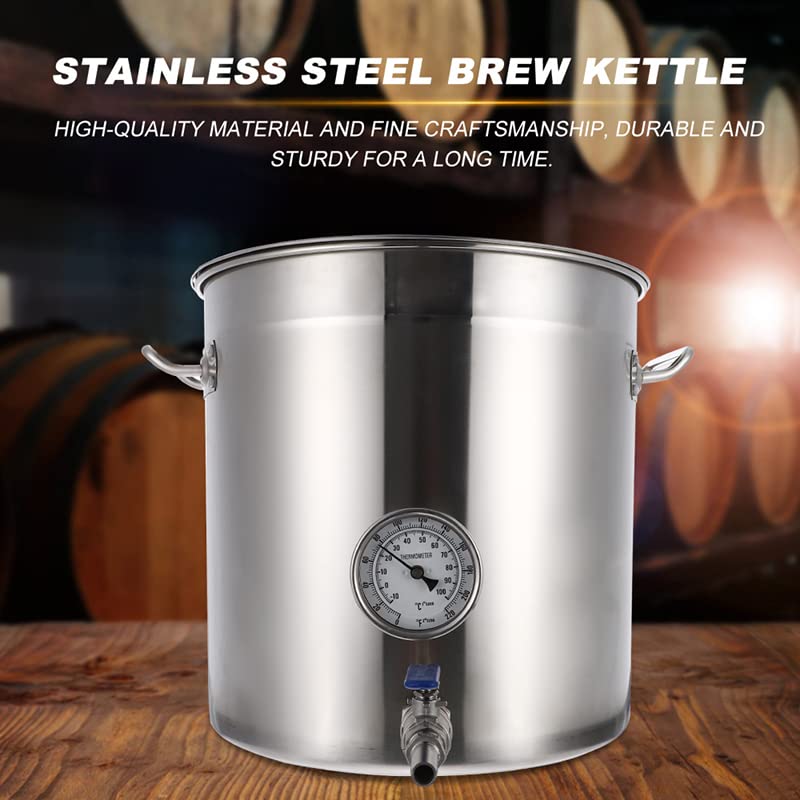 Hervidor de acero inoxidable con termómetro y válvula de bola, ideal para elaborar cerveza casera, cocinar y hacer cerveza artesanal